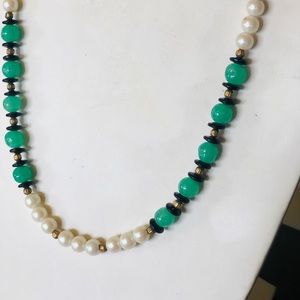 Vintage Glass Pearl Green Dimpled Glass Necklace